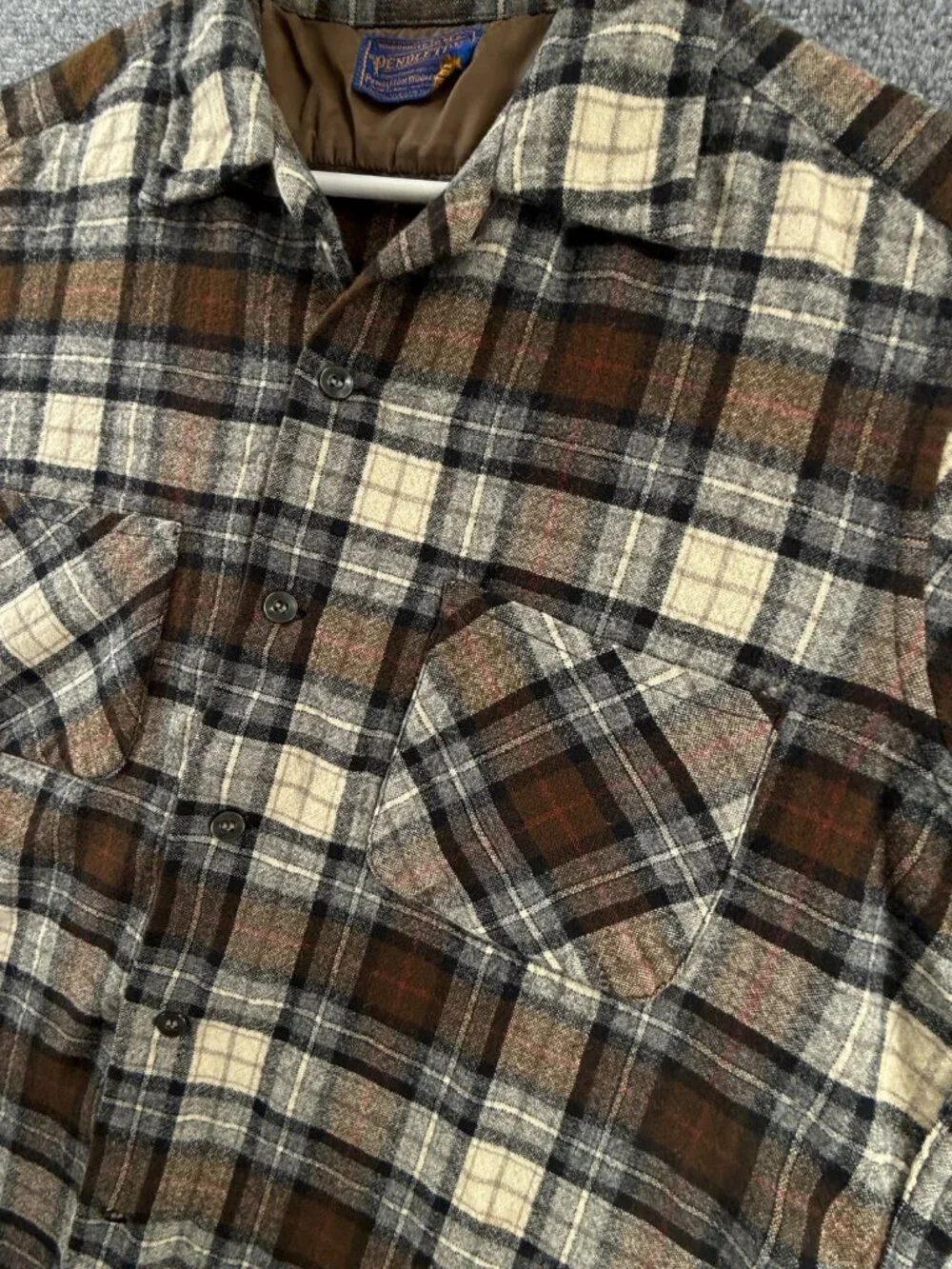VTG Pendleton Virgin Wool Button Up Shirt Large Plaid Brown 60s 70s Soft Adult